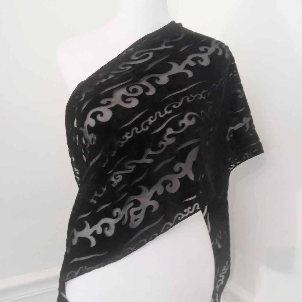Sheer Wave Pattern Scarf Velour Black 60" x 12"